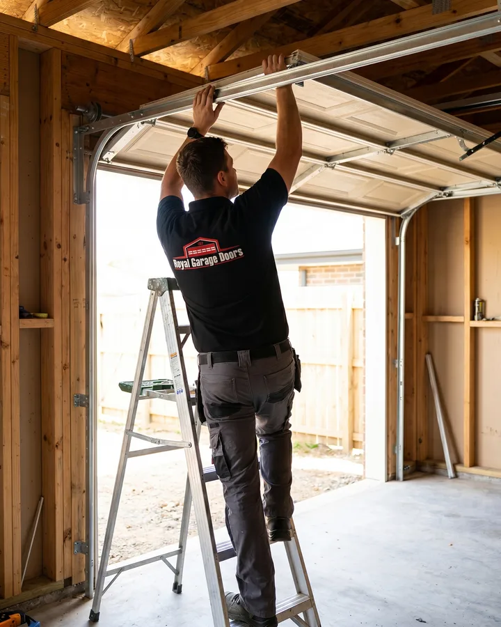 Royal Garage Doors technician installing a new garage door in Mississauga