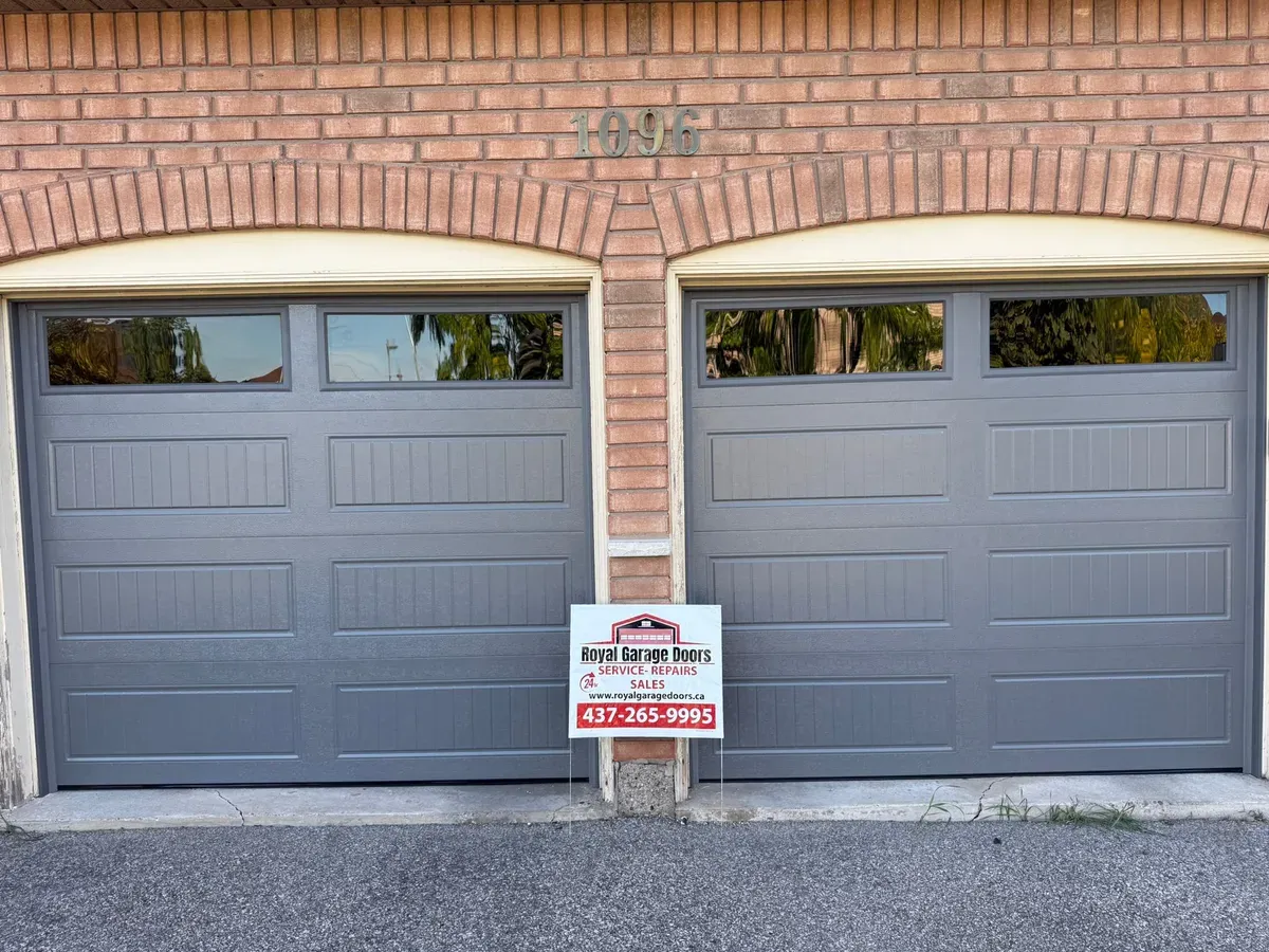 Charcoal double sectional garage door with windows — Vaughan
