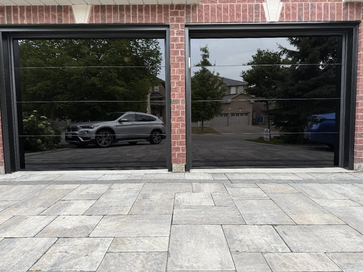 Full-view glass double garage door installation — Toronto