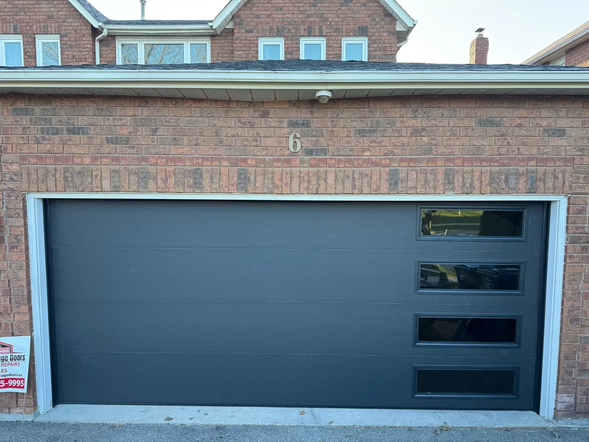 Charcoal double garage door with side windows — GTA